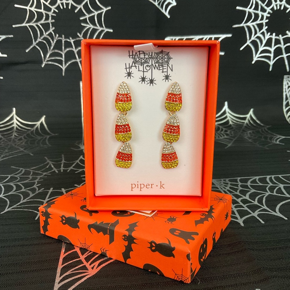 Piper.K Candy Corn Bling Halloween Earrings
